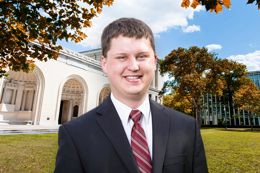 Headshot of Daniel Fonner with campus background