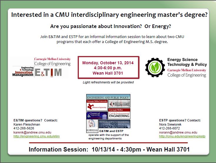 10/13/14: ESTP + E&TIM Information Session for Undergrads