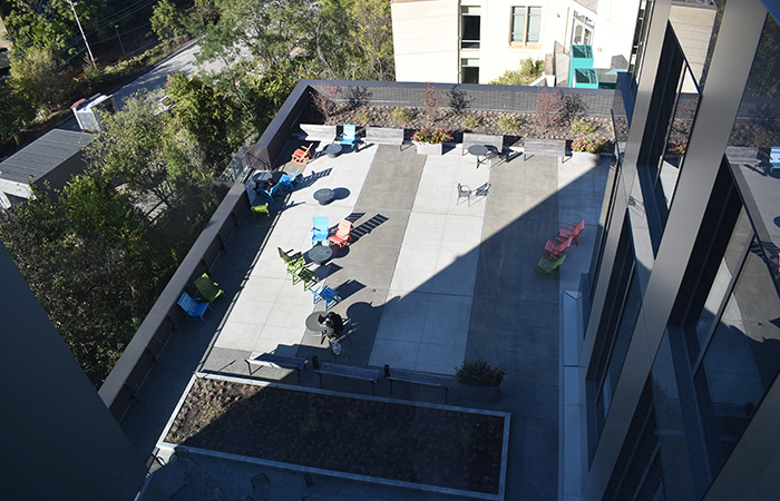 looking down on planted patio