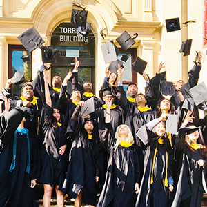 Graduation Celebration in front of Torrens Building at CMU Australia