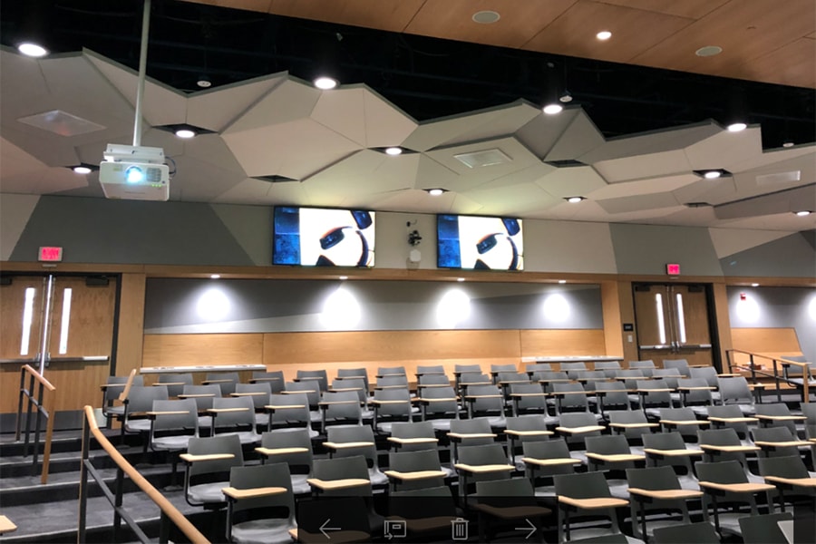 A photo of the GSIA auditorium after completed renovations