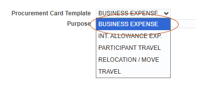 photo of current dropdown menu showing Business Expense Template