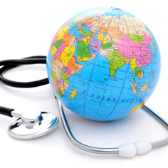 stethoscope and globe