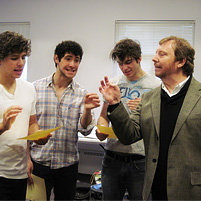 Don Wadsworth, professor of voice and speech, with his students