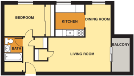 Fifth Neville one bedroom floor plan