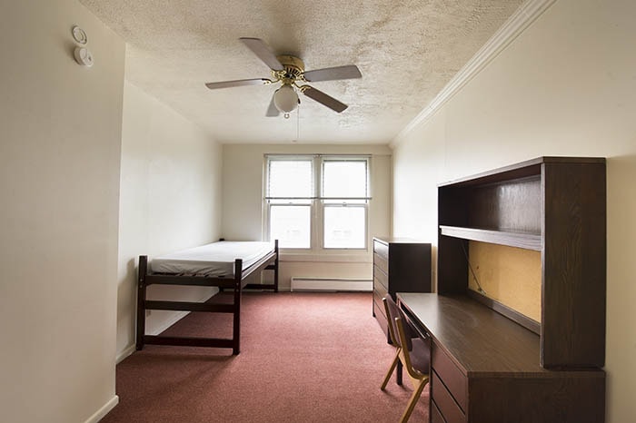 Shady Oak Apartment Single - bed desk dresser windows ceiling fan