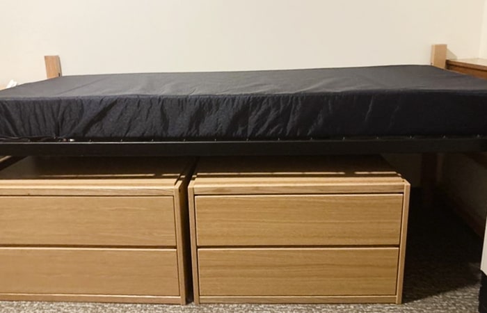 Stever House Double showing one bed with underneath dressers