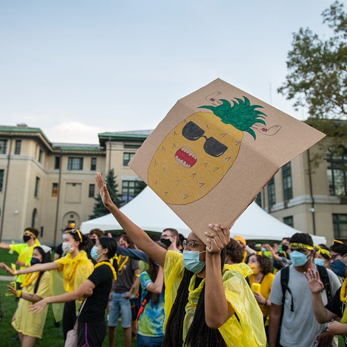 student wearing yellow during housewars