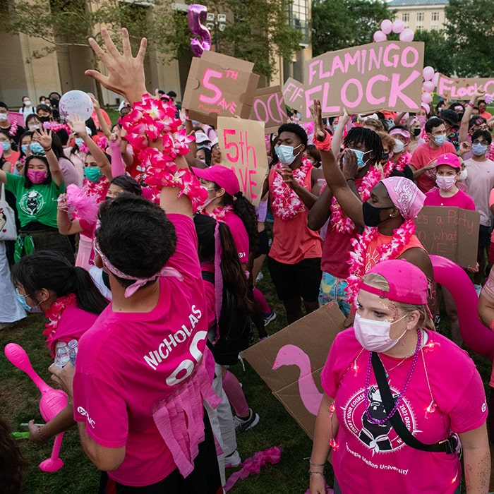 students wearing pink during housewars