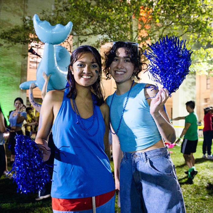 student dressed in blue for house wars