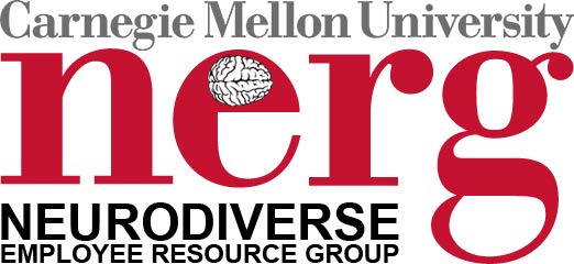 Neurodiverse Faculty and Staff Alliance unitmark of the CMU logo in light gray and "NERG" in red letters with a drawing of a brain within the "e",  