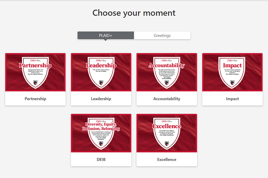 Screenshot of CMU=you e-card options