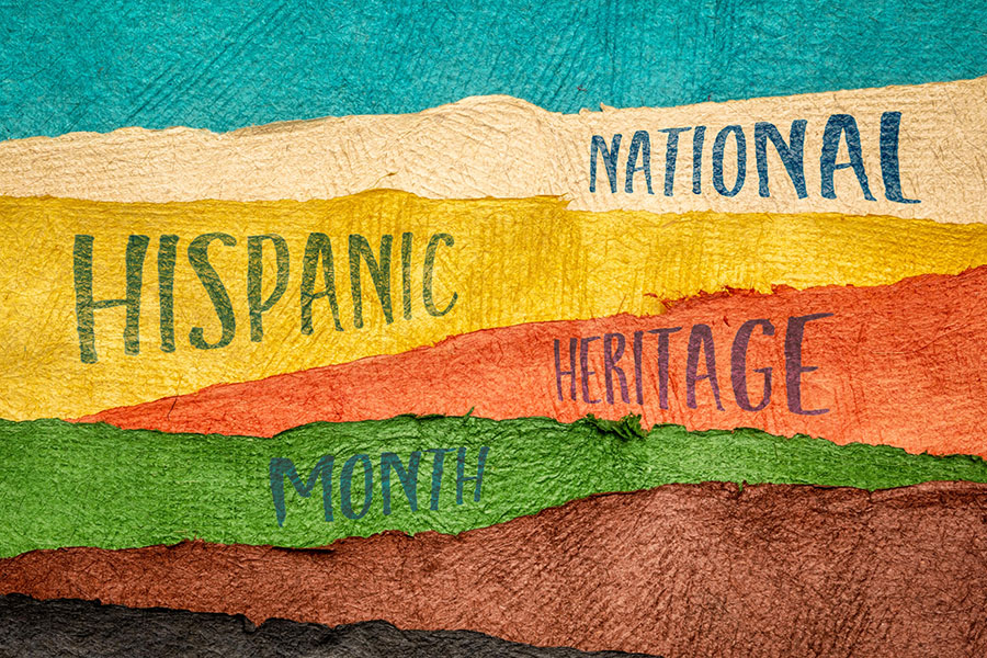 National Hispanic Heritage Month in lettering on colorful handmade paper