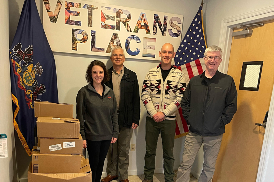 Veterans Alliance members at Veterans Place to deliver boxes of donations