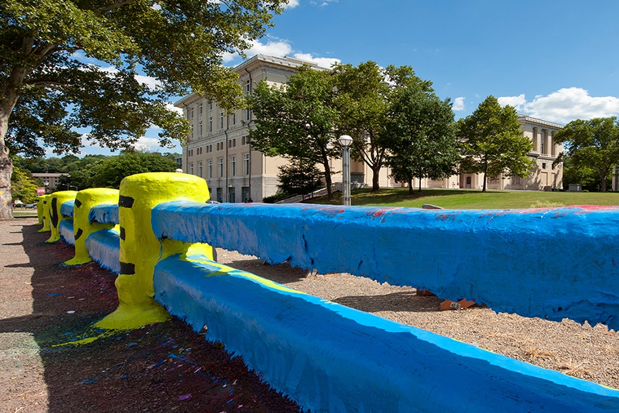 View of campus and The Fence in spring