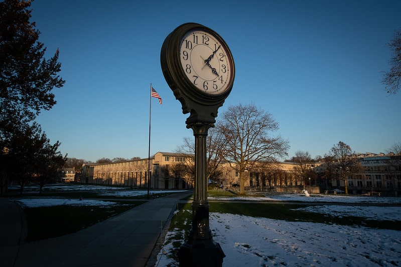 Campus clock in winter