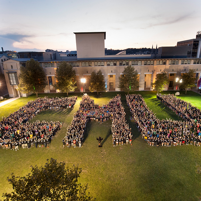 incoming class photo in the shape of CMU