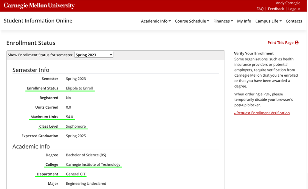 Enrollment Status Screen in SIO