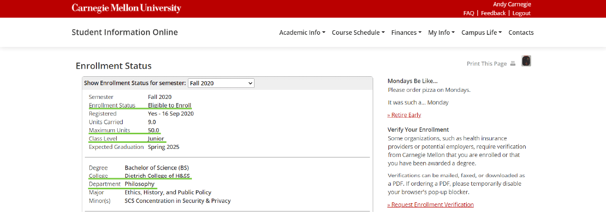 Enrollment Status Screen in SIO