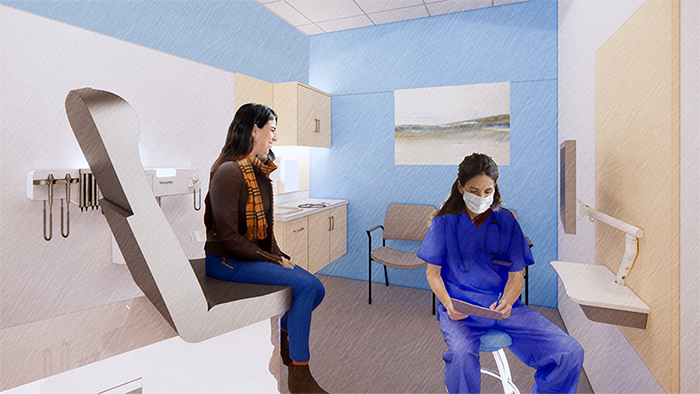 Rendering of health exam room