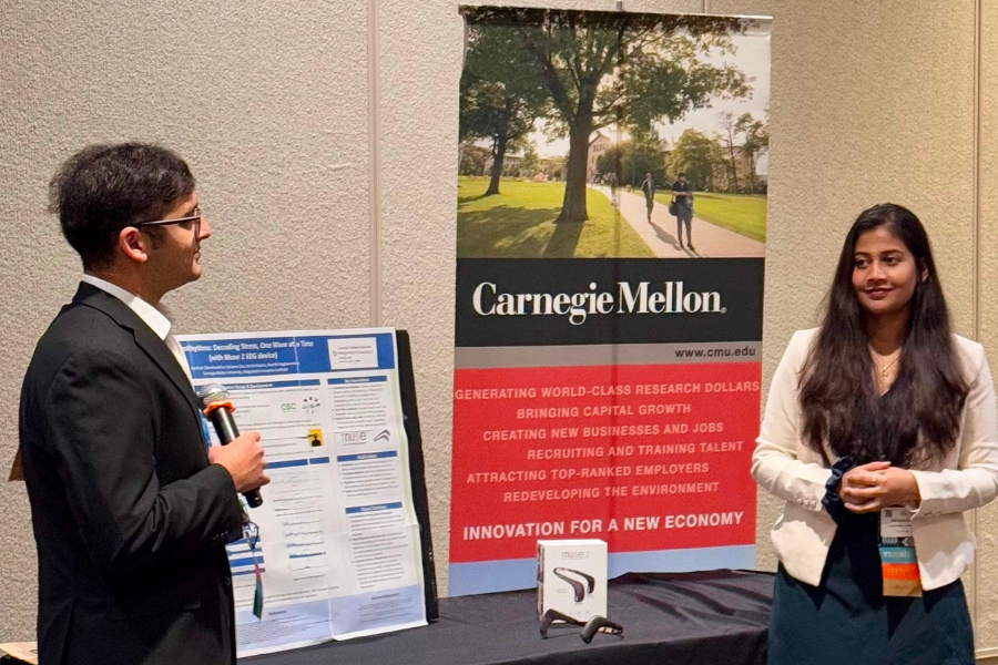Sahaana doing a presentation with her classmate