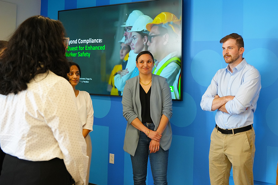 A student presenting during an internship