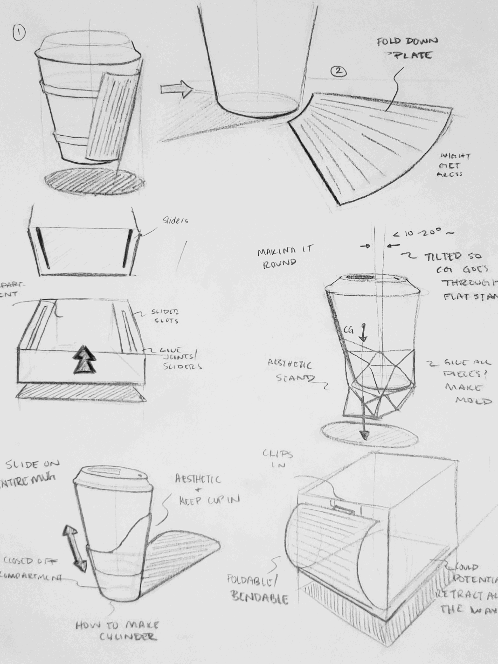 Langley Vogt's Cup Design Sketches, from brainstorm to presentable product.