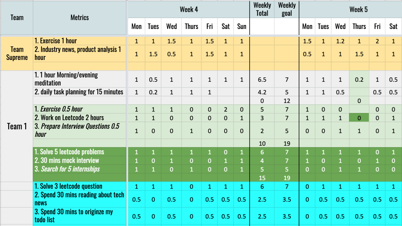 Sample of Goal Tracker