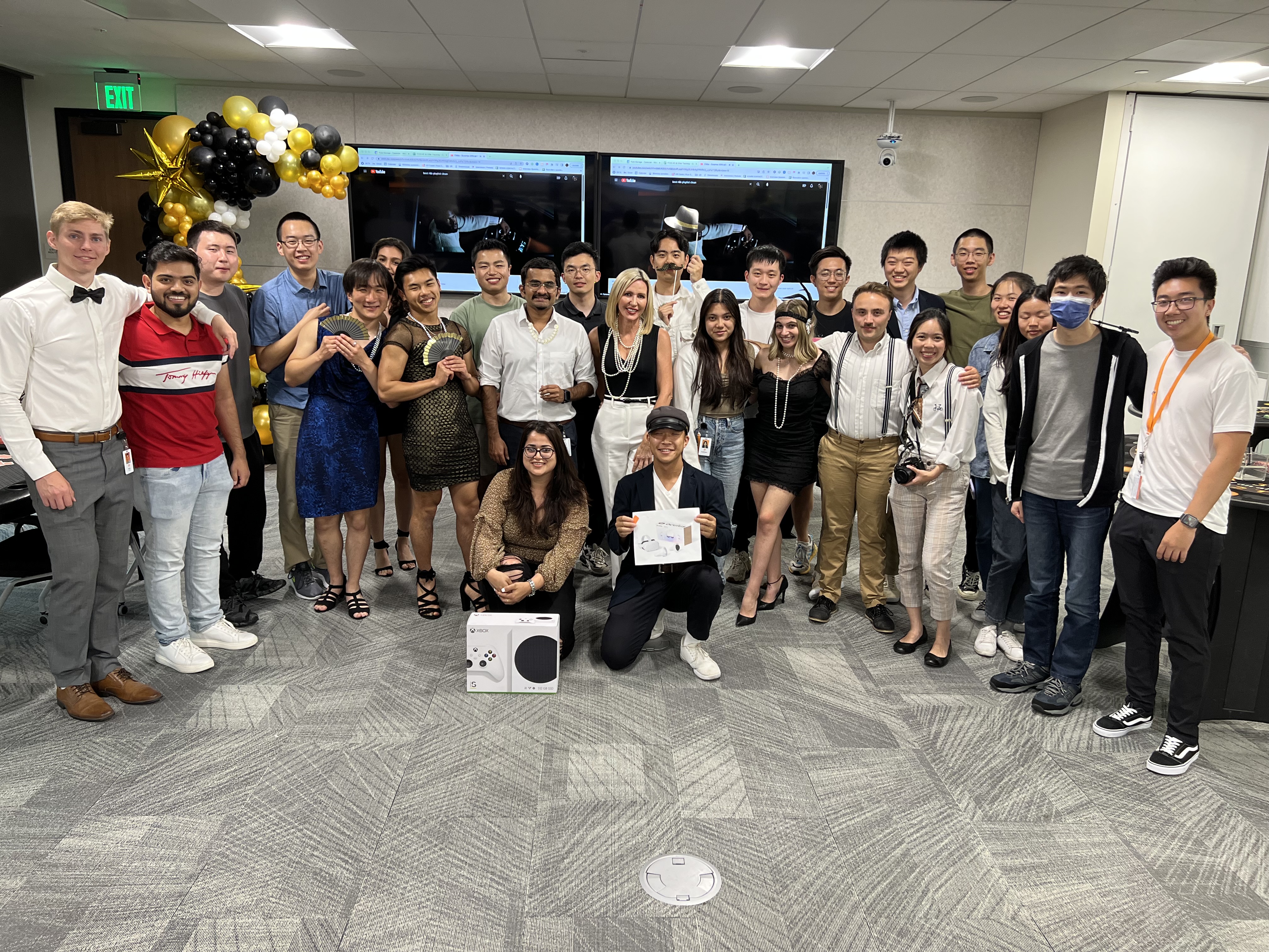 student mohammed azhar poses with fellow interns at a casino night event hosted for interns by their company, Pure Storage