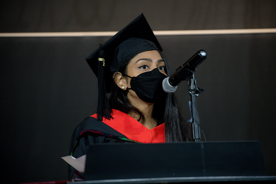 student speaking at podium