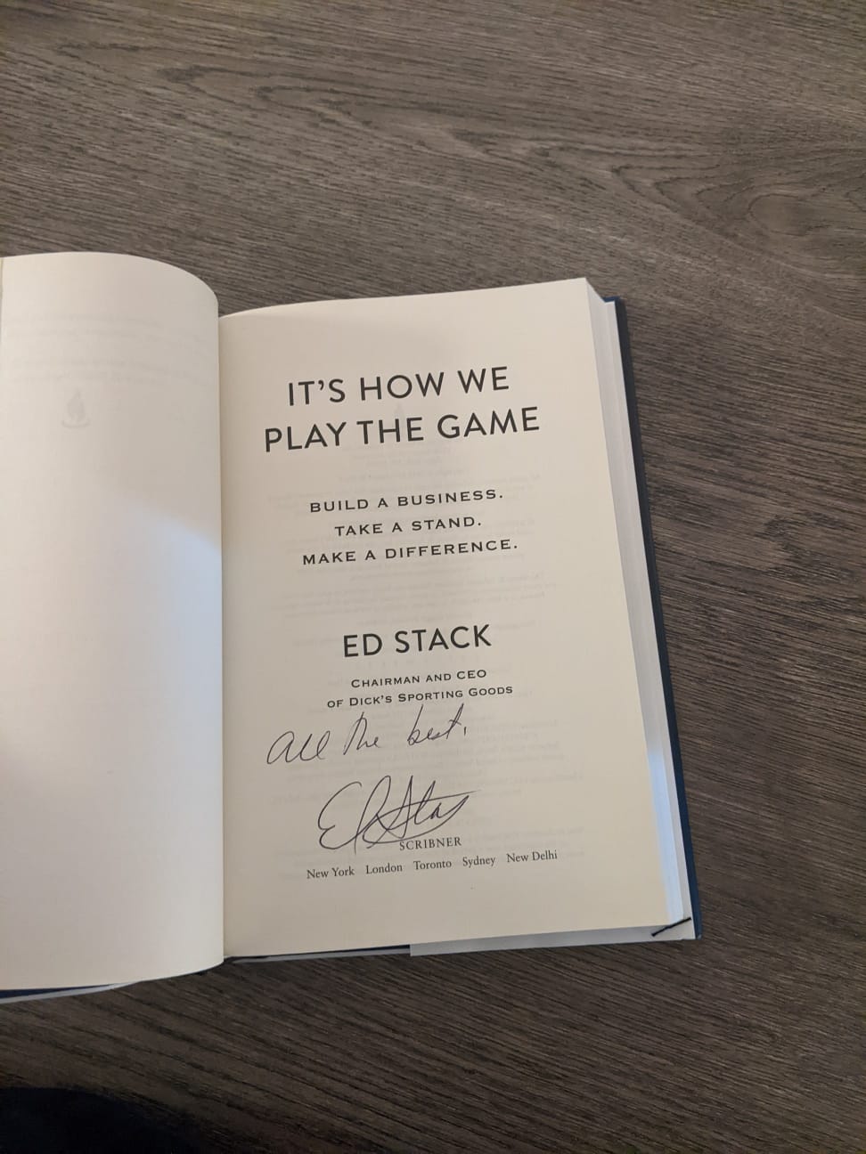An autographed copy of "It's How We Play the Game" from Ed Stack, Chairman and CEO of Dick's Sporting Goods