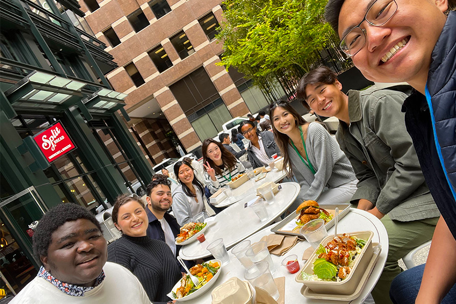 funbi and friends out a restaurant having lunch