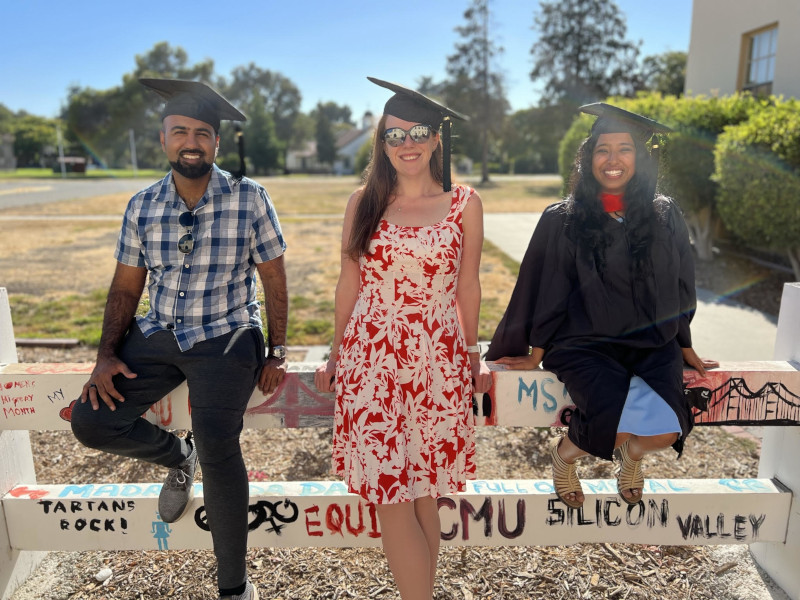 Rasool, Amanda Quint, and Akshaya Kumar reunite at graduation at the CMUSV's Fence