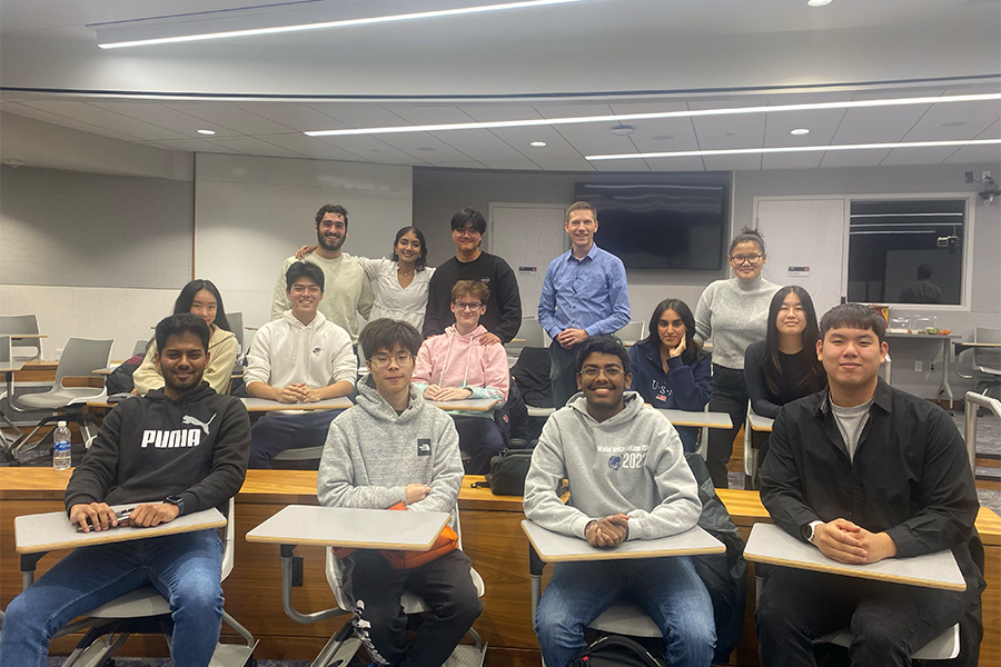 first year students in classroom with professor brandon bodily