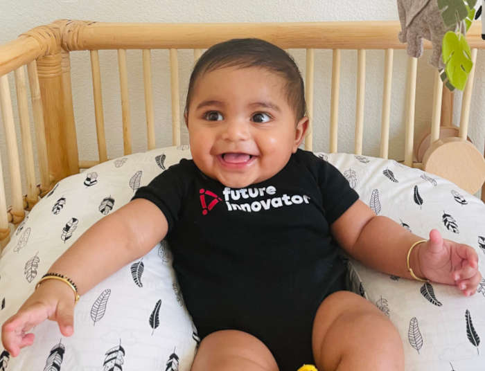 Vidisha Raj's baby in his future innovator onesie.