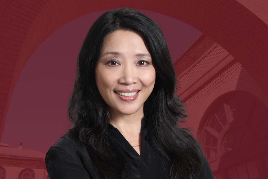 Chenxi Wang on a red background