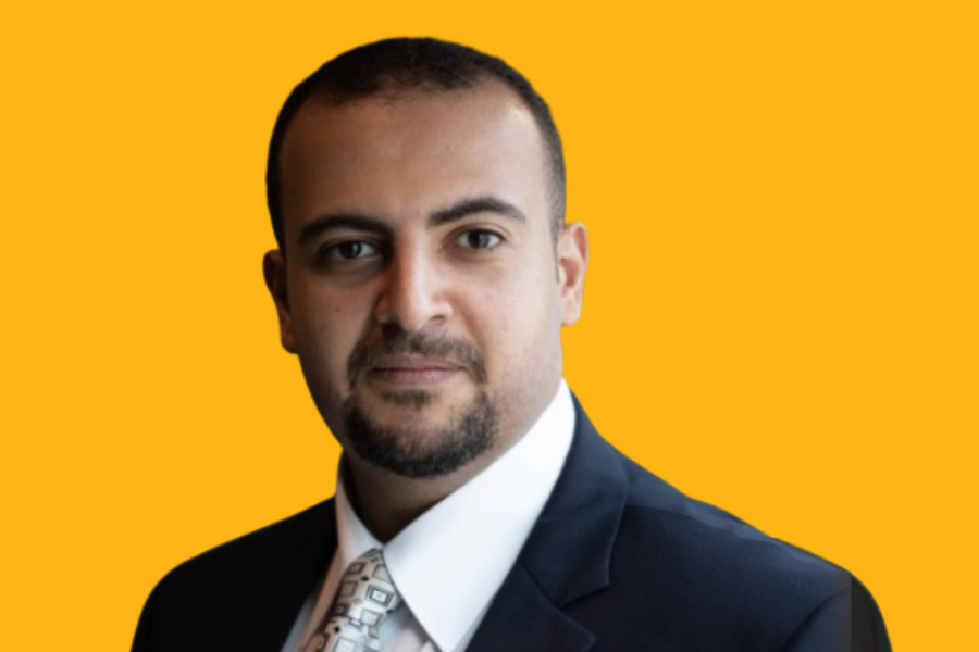 A graphic with Farag on a yellow background