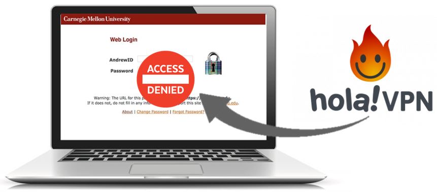 Hola VPN being blocked on login.cmu.edu screen