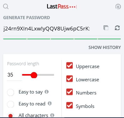 LastPass generates random passwords