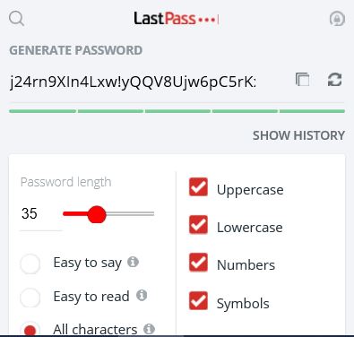 LastPass generates random passwords