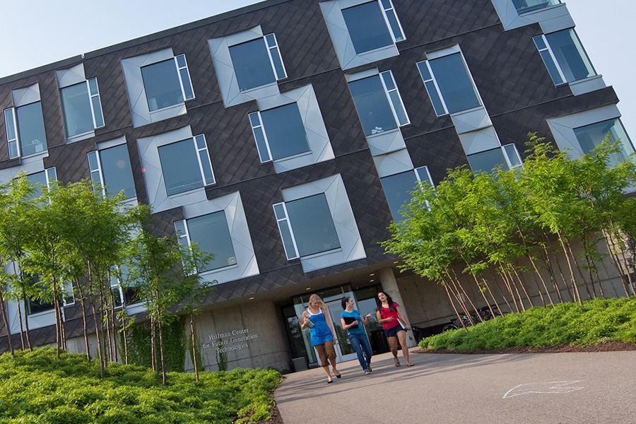 Students walking outside of Hillman Center