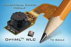 size comparison of Tessara chip to conventional chip and pencil point