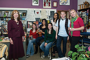 Karen Stump and students in her office