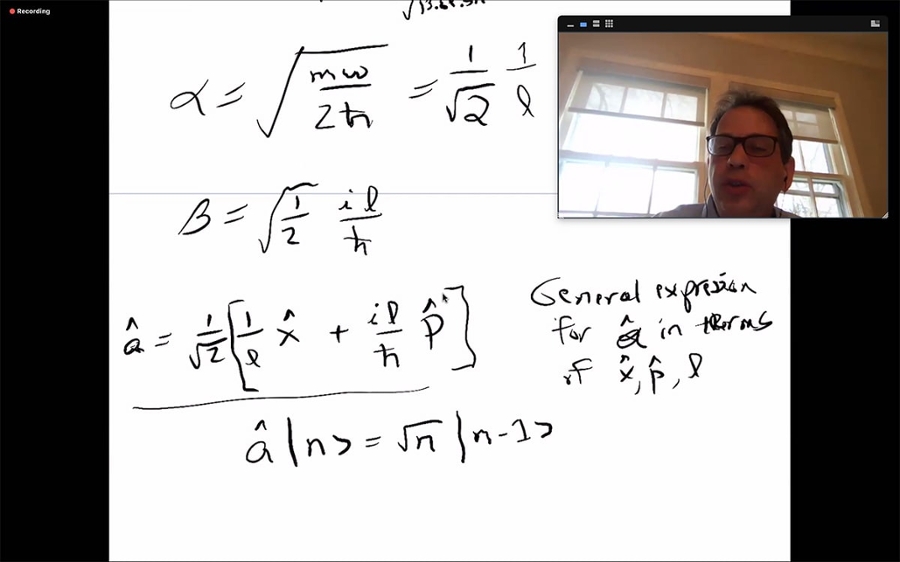 Scott Dodelson shares equations with a class in his first full online session.
