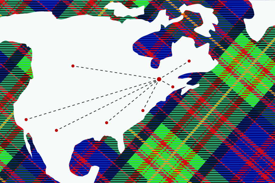 world map on tartan background
