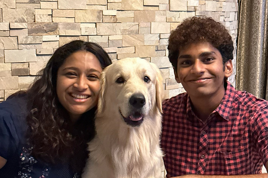 Ashni Arun with her dog, Oro, and her brother, Arnav