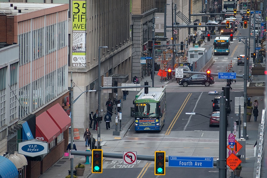 photo of transit in downtown Pittsburgh