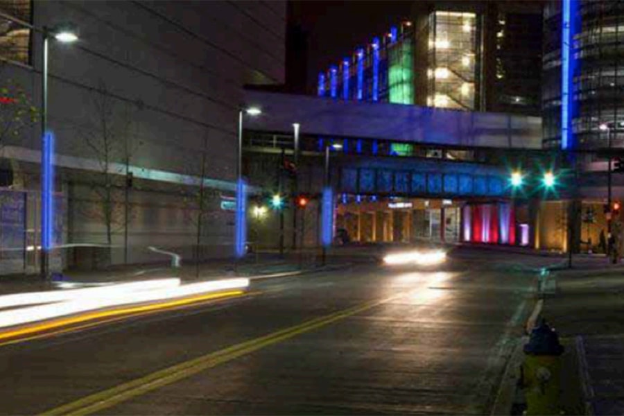 photo of Pittsburgh street with superimposed LED street lights