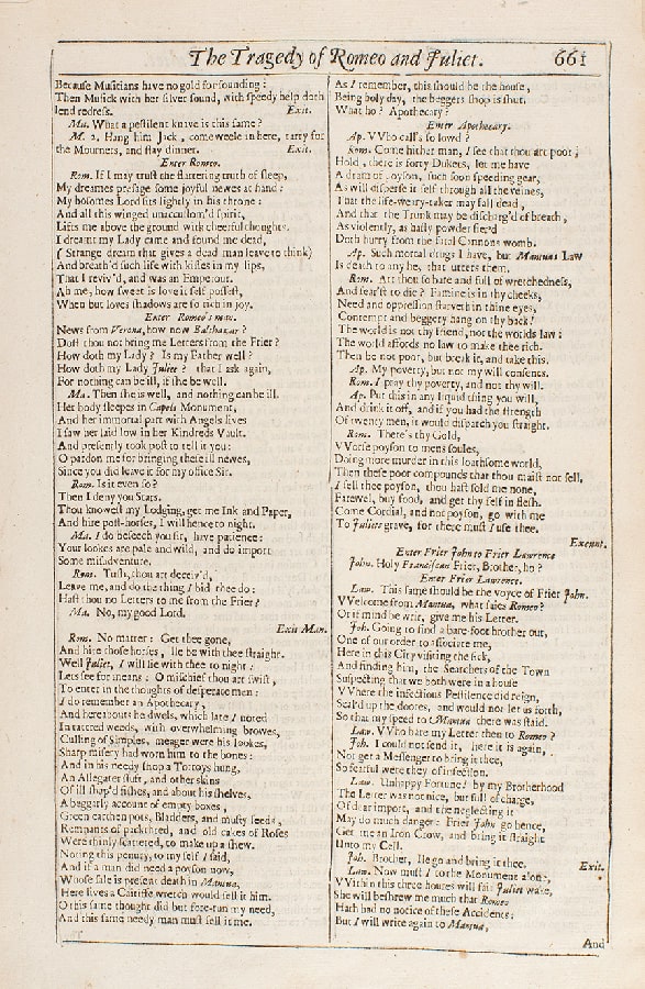A page from "The Tragedy of Romeo and Juliet."