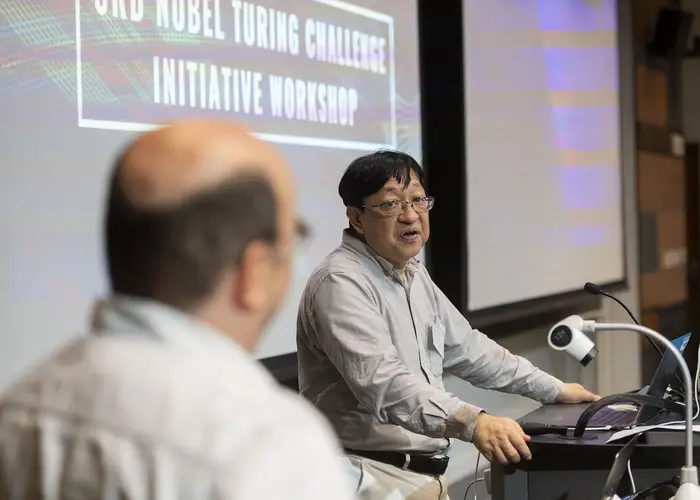 two people giving a presentation